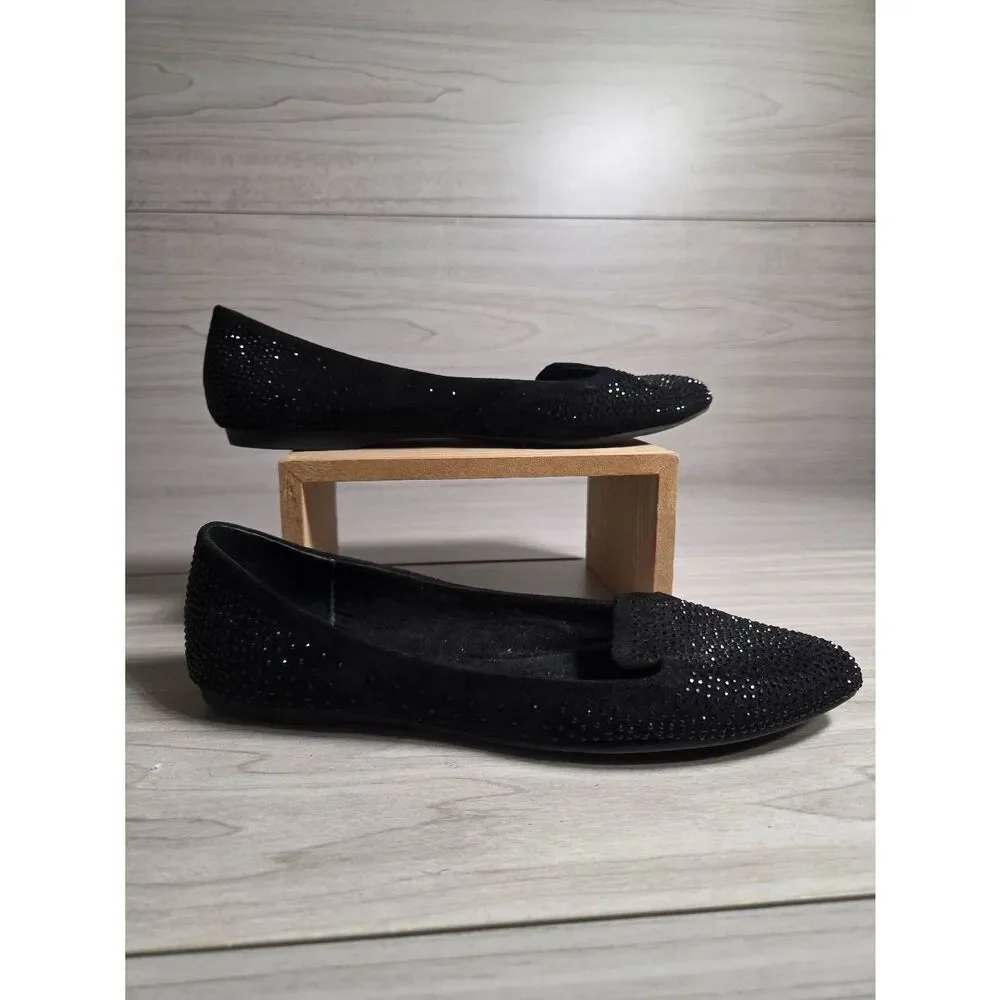 Jessica Simpson Black Rhinestone Pointed Toe Flats Size 7.5